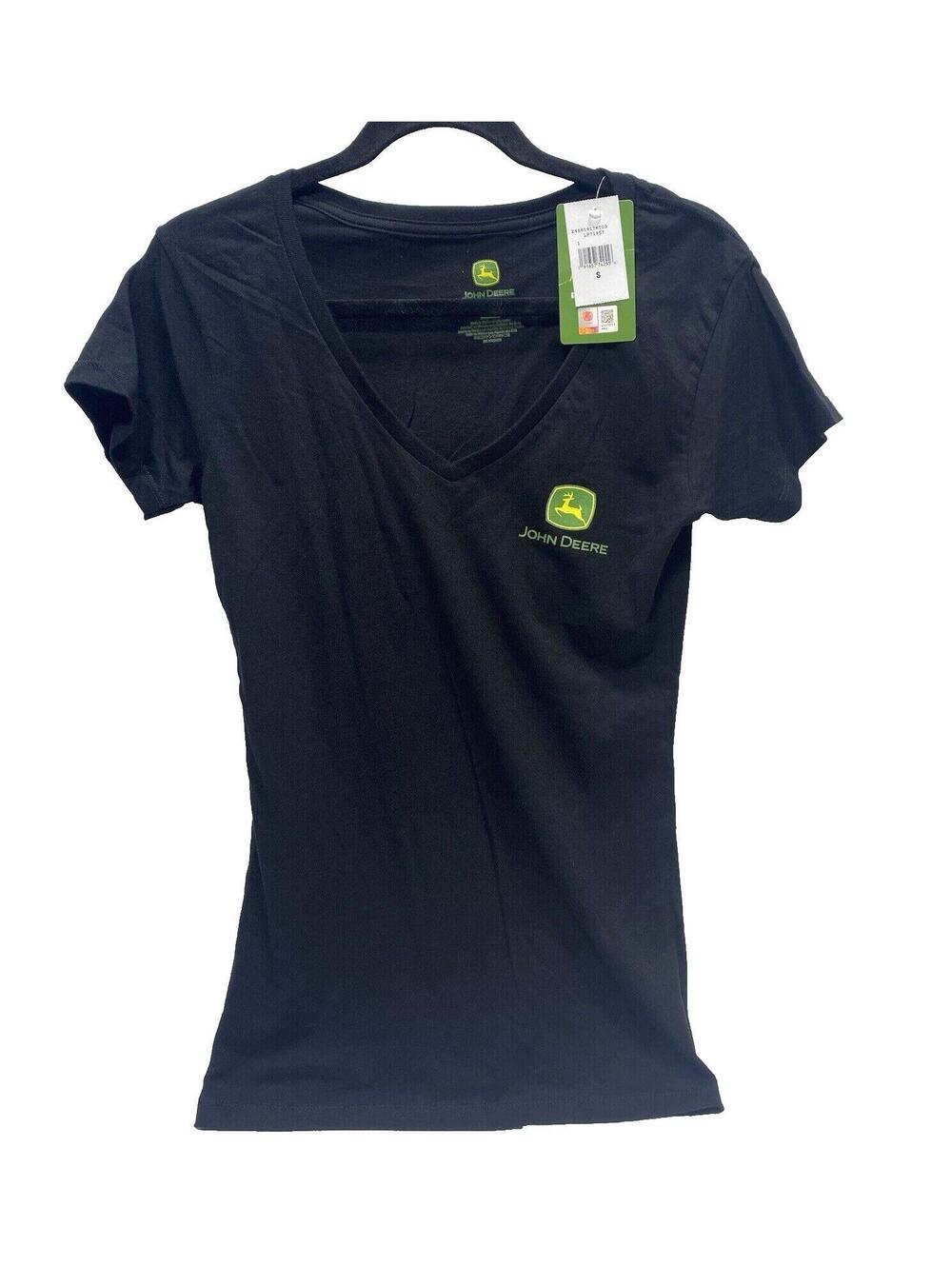 John Deere Farm Montana Women’s V-Neck T-Shirt Small Black Graphic Tee